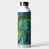 ブルーグリーンAIフラクタルパターン ウォーターボトル (左面)