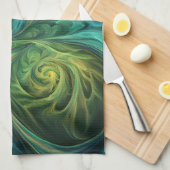 ブルーグリーンAIフラクタルパターン キッチンタオル (四つ折り)
