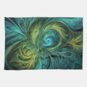 ブルーグリーンAIフラクタルパターン キッチンタオル (横)