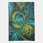ブルーグリーンAIフラクタルパターン キッチンタオル (縦)