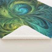ブルーグリーンAIフラクタルパターン シェルパブランケット (3/4)