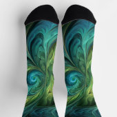 ブルーグリーンAIフラクタルパターン ソックス (上部)