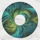 ブルーグリーンAIフラクタルパターン ワイングラスタグ (正面)