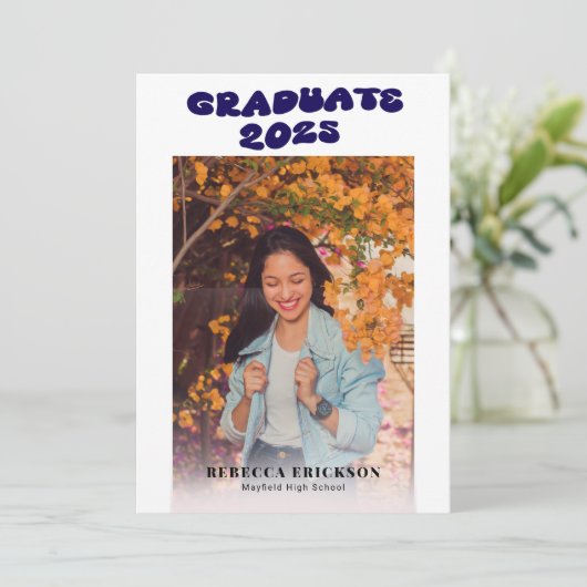 ブルーグルービーフォント写真卒業パーティー招待状 招待状 (スタンド正面)