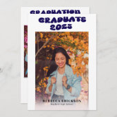 ブルーグルービーフォント写真卒業パーティー招待状 招待状 (正面/裏面)