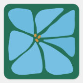 ブルーグルービーフラワーパターン結婚式招待状シール スクエアシール (正面)