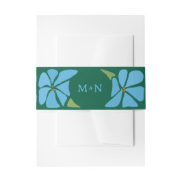 ブルーグルービーフラワーパターン結婚式招待状 招待状ベリーバンド