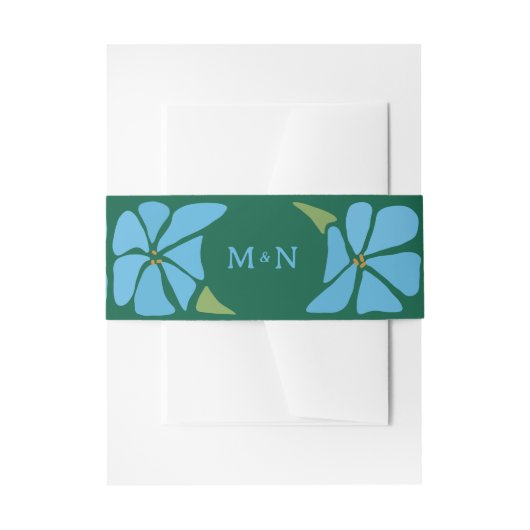 ブルーグルービーフラワーパターン結婚式招待状 招待状ベリーバンド (正面例)