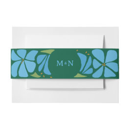 ブルーグルービーフラワーパターン結婚式招待状 招待状ベリーバンド