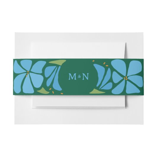 ブルーグルービーフラワーパターン結婚式招待状 招待状ベリーバンド (正面例)