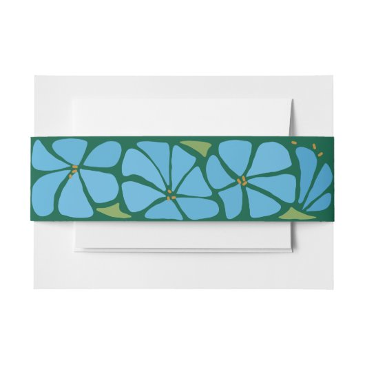 ブルーグルービーフラワーパターン結婚式招待状 招待状ベリーバンド (正面例)