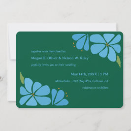 ブルーグルービーフラワーパターン結婚式招待状 招待状