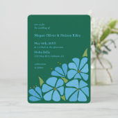 ブルーグルービーフラワーパターン結婚式招待状 招待状 (スタンド正面)