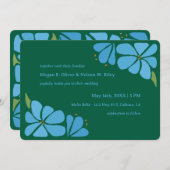 ブルーグルービーフラワーパターン結婚式招待状 招待状 (正面/裏面)