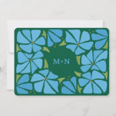 ブルーグルービーフラワーパターン結婚式招待状 招待状 (裏面)