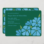 ブルーグルービーフラワーパターン結婚式招待状 招待状 (正面/裏面)