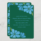 ブルーグルービーフラワーパターン結婚式招待状 招待状 (正面/裏面)