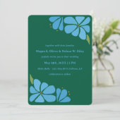 ブルーグルービーフラワーパターン結婚式招待状 招待状 (スタンド正面)