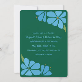 ブルーグルービーフラワーパターン結婚式招待状 招待状
