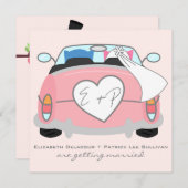 ブルーグルームフクロウ&ピンクブリーズフクロウ結婚式招待状 招待状 (正面/裏面)