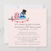 ブルーグルームフクロウ&ピンクブリーズフクロウ結婚式招待状 招待状 (裏面)