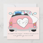 ブルーグルームフクロウ&ピンクブリーズフクロウ結婚式招待状 招待状 (正面)