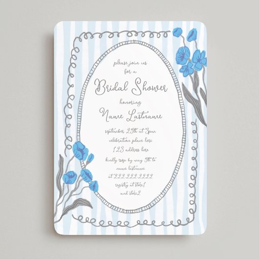 ブルーグレイお洒落ハンド絵を描ブライダルシャワー 招待状