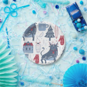 ブルーグレイのクリスマス要素パターン ペーパープレート (パーティー)