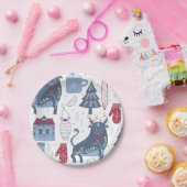 ブルーグレイのクリスマス要素パターン ペーパープレート (パーティー)