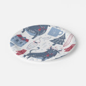 ブルーグレイのクリスマス要素パターン ペーパープレート (アングル)