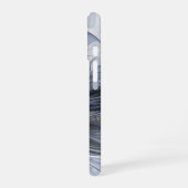ブルーグレイの水彩抽象フラワーフラクタルアート iPhone 16ケース (左側面)