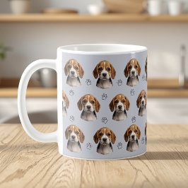 ブルーグレイの犬の写真と肉球の模様のオーダーメイドデザイン コーヒーマグカップ