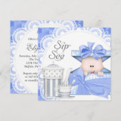 ブルーグレイの赤ちゃん男の子のSip+And+See招待状 招待状 (正面/裏面)