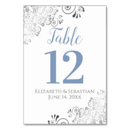 ブルーグレイエレガントオンホワイト結婚フリリー テーブルナンバー