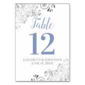 ブルーグレイエレガントオンホワイト結婚フリリー テーブルナンバー (裏面)