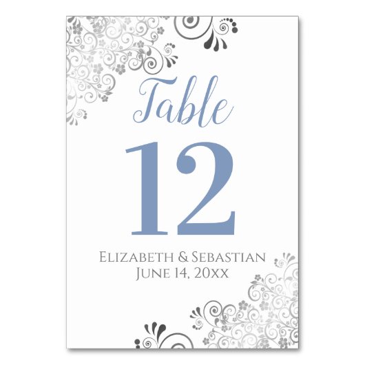 ブルーグレイエレガントオンホワイト結婚フリリー テーブルナンバー (正面)