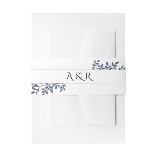 ブルーグレイグリッターボタニカル葉結婚ズ 招待状ベリーバンド (正面例)