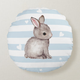 ブルーグレイストライプのバニーラウンドピロー ラウンドクッション