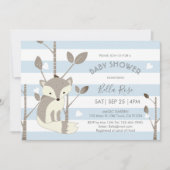 ブルーグレイストライプキツネハートベビーシャワー 招待状 (正面)