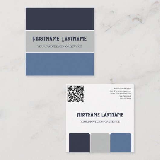 ブルーグレイストライプハーモニックカラーパレットQR-Code スクエア名刺 (正面/裏面)