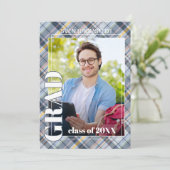 ブルーグレイタータンチェックプライド卒業 案内状 (スタンド正面)