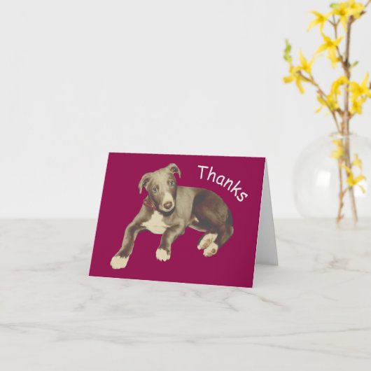 ブルーグレイハウンドパピーパーソナライズされたサンキューカード カード (黄色い花)
