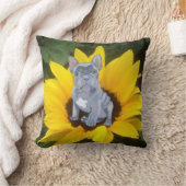 ブルーグレイフランスのブルドッグパピーとヒマワリ クッション (ブランケット)