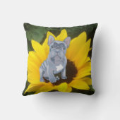 ブルーグレイフランスのブルドッグパピーとヒマワリ クッション (裏面)