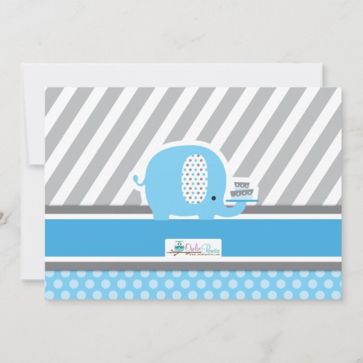 ブルーグレイモダンエレファントファースト誕生日写真 招待状 (裏面)