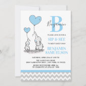 ブルーグレイモダンエレファントSIP & SEE男の赤ちゃん 招待状 (正面)