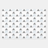 ブルーグレイモダンクリスマスツリーパターンホリデー ラッピングペーパーシート (正面)