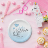 ブルーグレイモダンブルーエレファントボーイベビーシャワー ペーパープレート (パーティー)