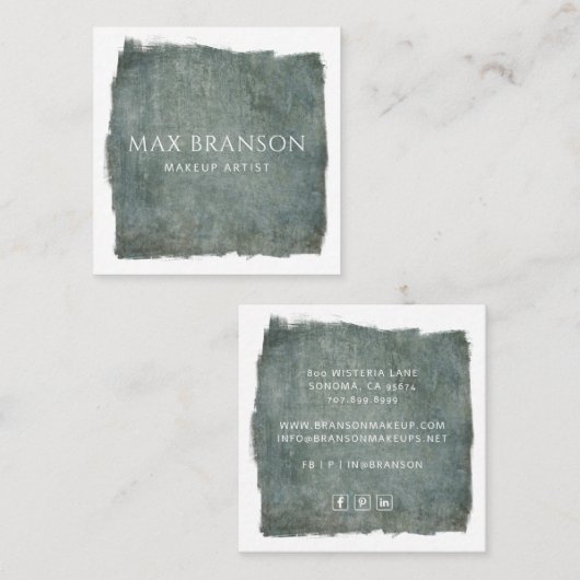 ブルーグレイモダンメイクアップアーティストの名刺 スクエア名刺 (正面/裏面)