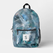 ブルーグレイモダン抽象芸術絵画ズ プリントバックパック (正面)